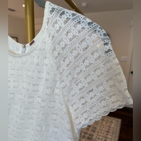 Free People Ivory White Lace Scalloped Candy Short Sleeve Mini Dress- Size 2 - Picture 3 of 8